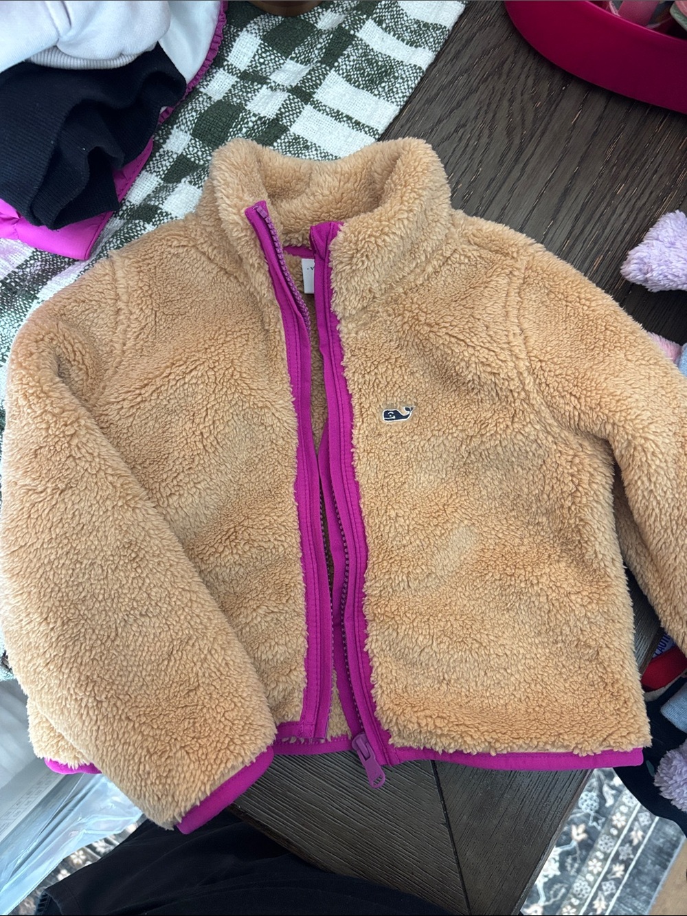 Vineyard Vines Tan Sherpa Jacket with Pink Trim